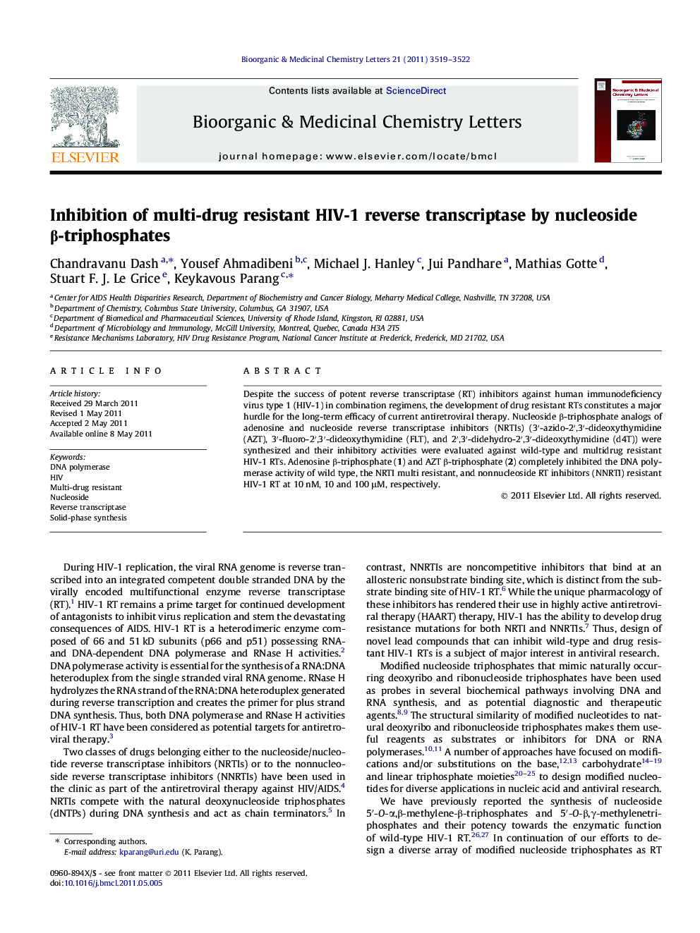 Inhibition of multi-drug resistant HIV-1 reverse transcriptase by nucleoside β-triphosphates