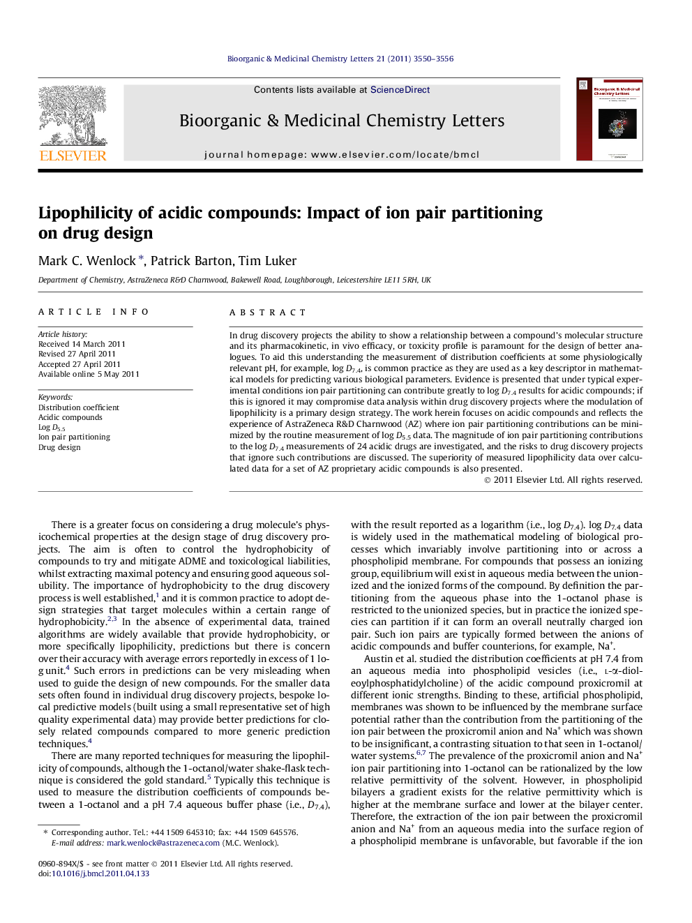 Lipophilicity of acidic compounds: Impact of ion pair partitioning on drug design