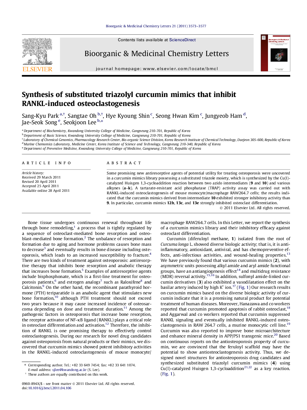 Synthesis of substituted triazolyl curcumin mimics that inhibit RANKL-induced osteoclastogenesis