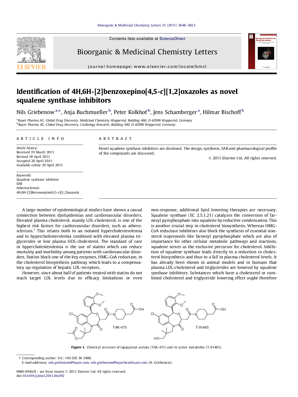 Identification of 4H,6H-[2]benzoxepino[4,5-c][1,2]oxazoles as novel squalene synthase inhibitors