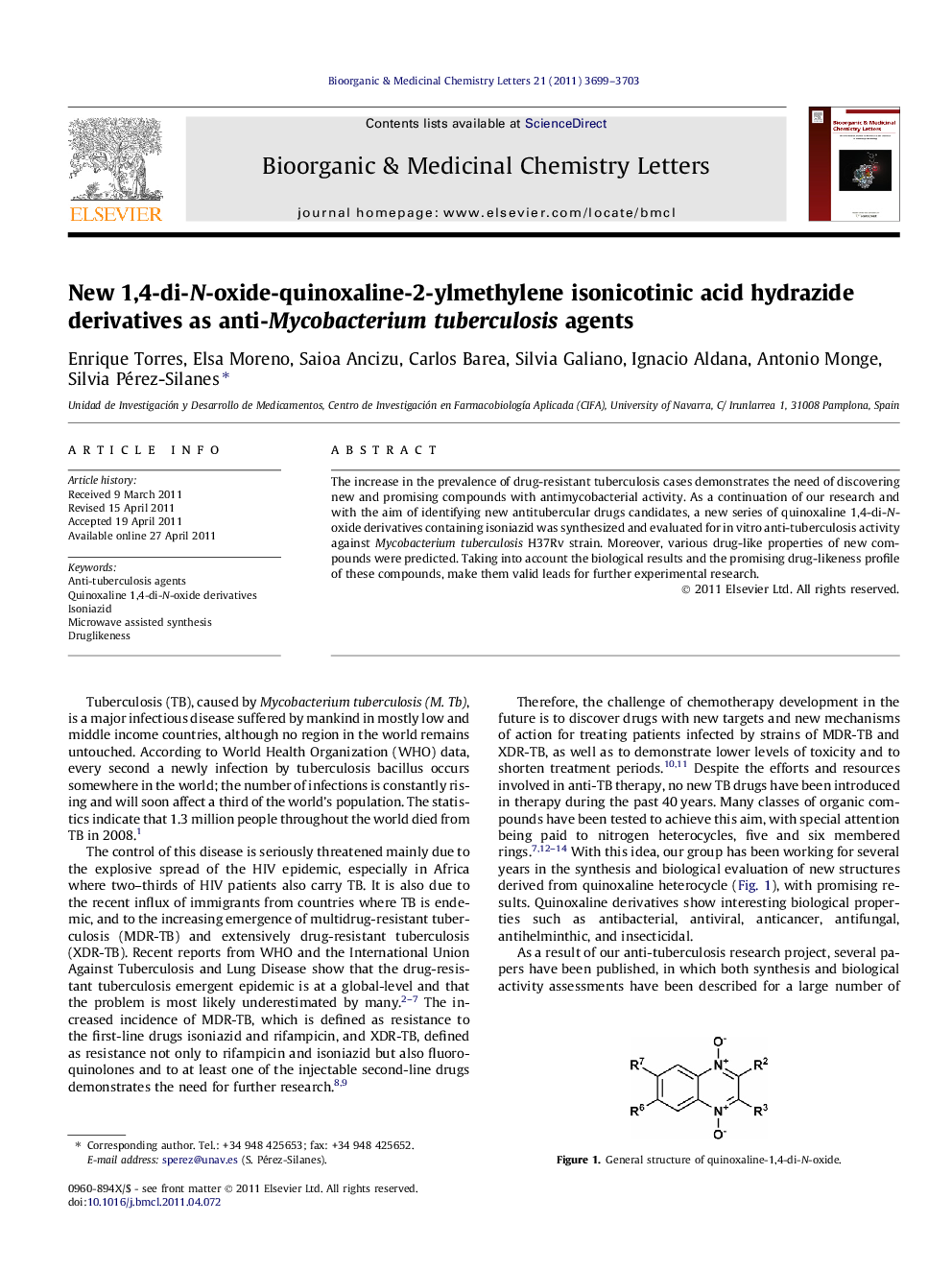 New 1,4-di-N-oxide-quinoxaline-2-ylmethylene isonicotinic acid hydrazide derivatives as anti-Mycobacterium tuberculosis agents