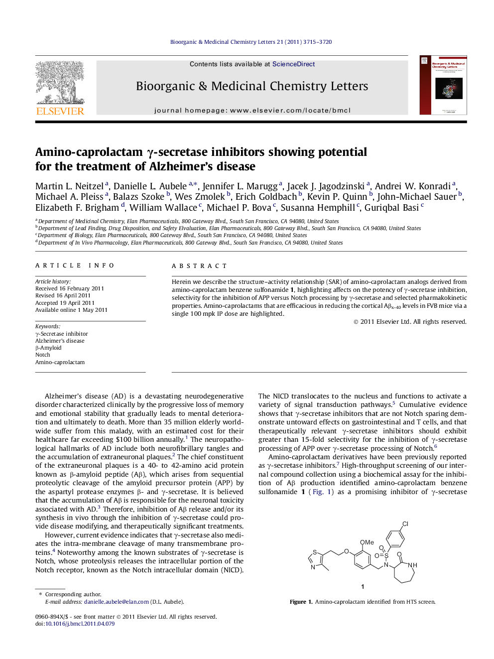 Amino-caprolactam Î³-secretase inhibitors showing potential for the treatment of Alzheimer's disease