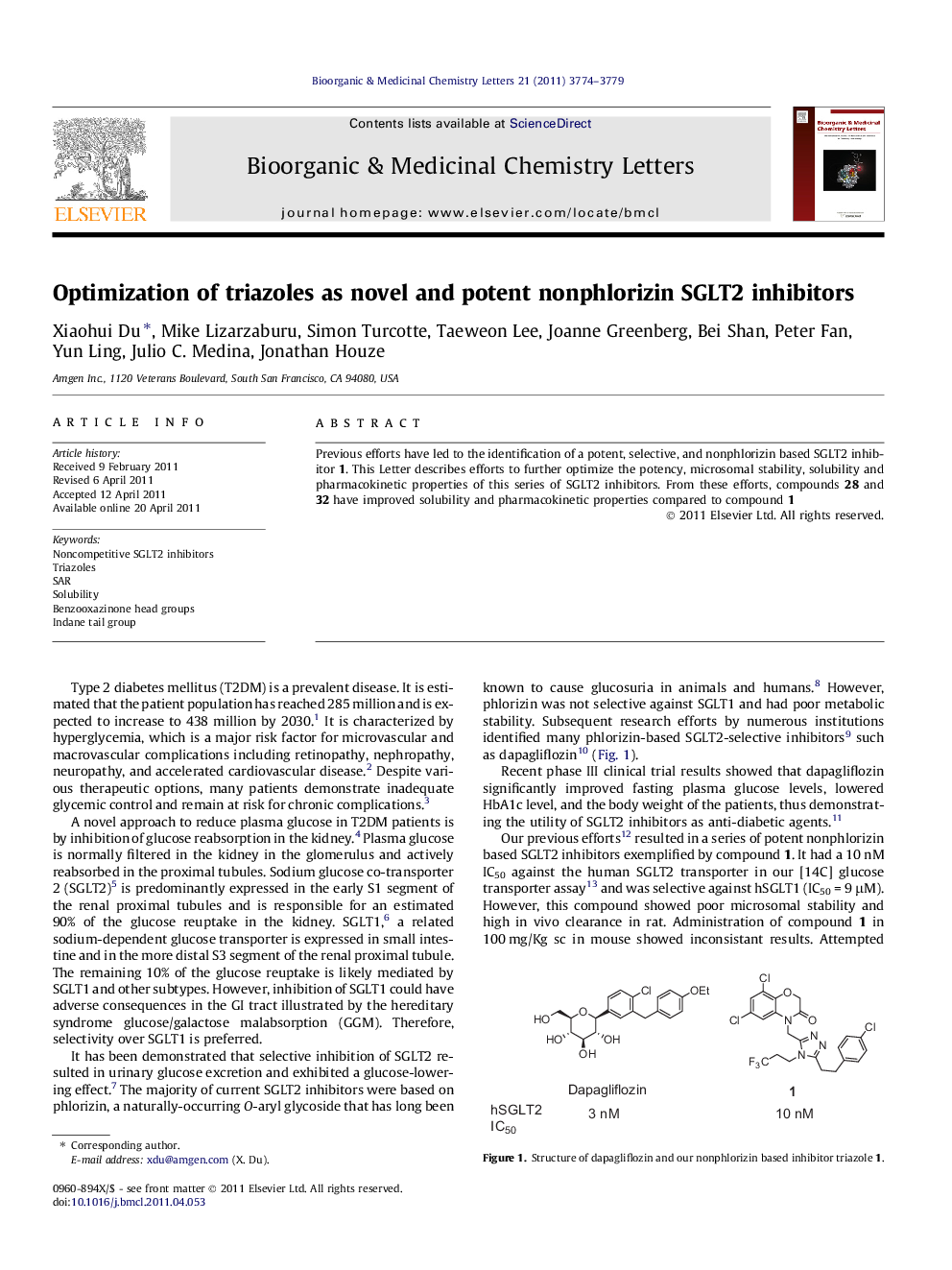 Optimization of triazoles as novel and potent nonphlorizin SGLT2 inhibitors