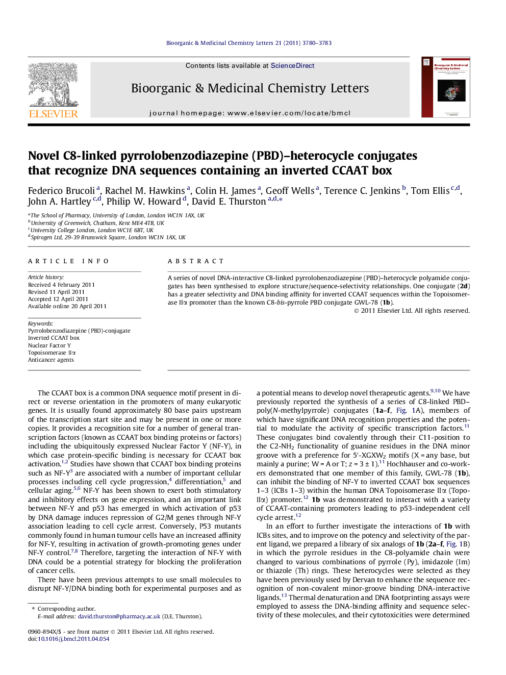 Novel C8-linked pyrrolobenzodiazepine (PBD)–heterocycle conjugates that recognize DNA sequences containing an inverted CCAAT box