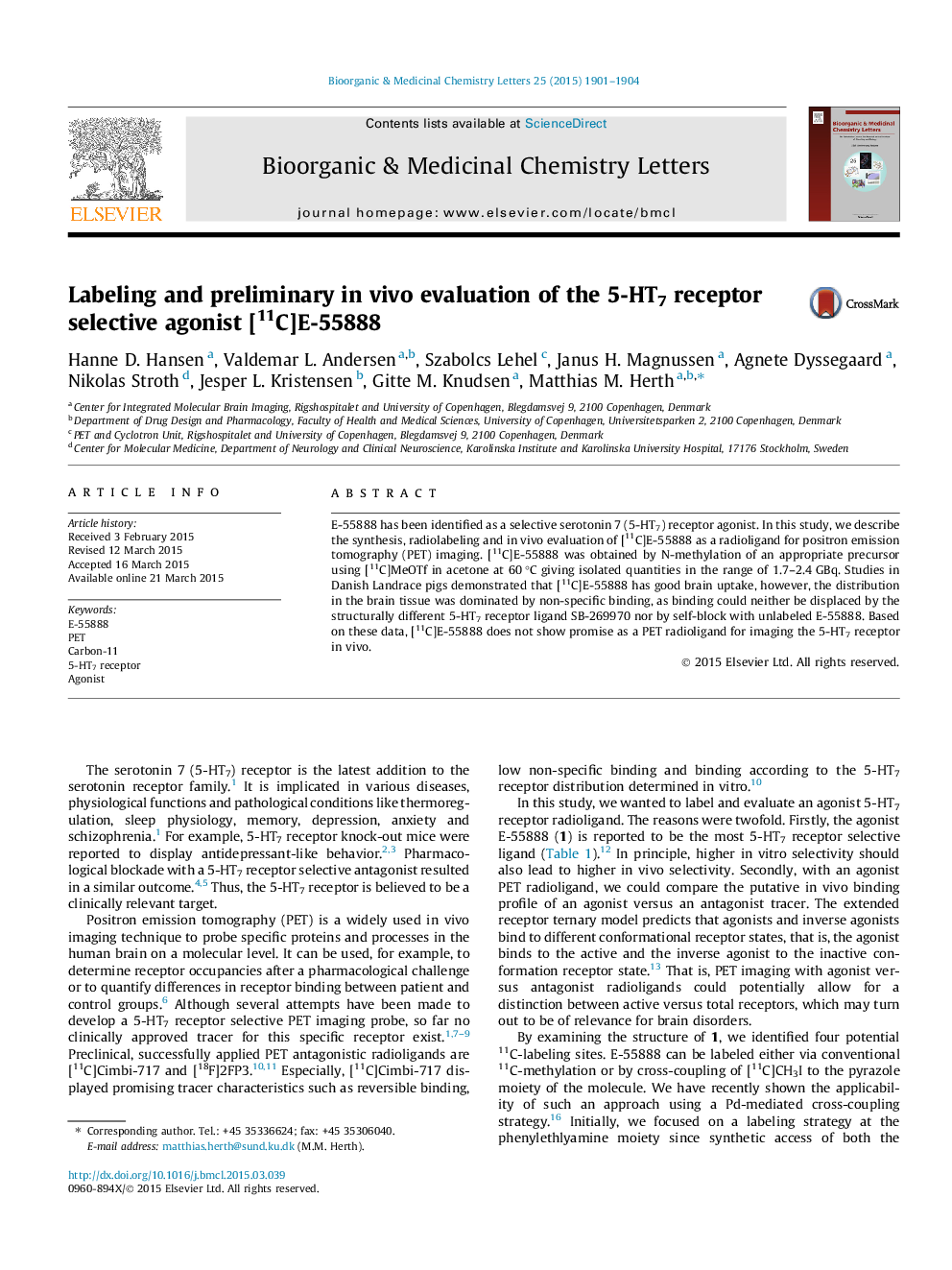 Labeling and preliminary in vivo evaluation of the 5-HT7 receptor selective agonist [11C]E-55888