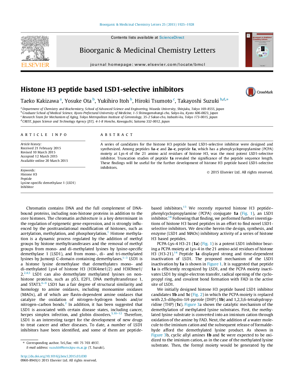 Histone H3 peptide based LSD1-selective inhibitors