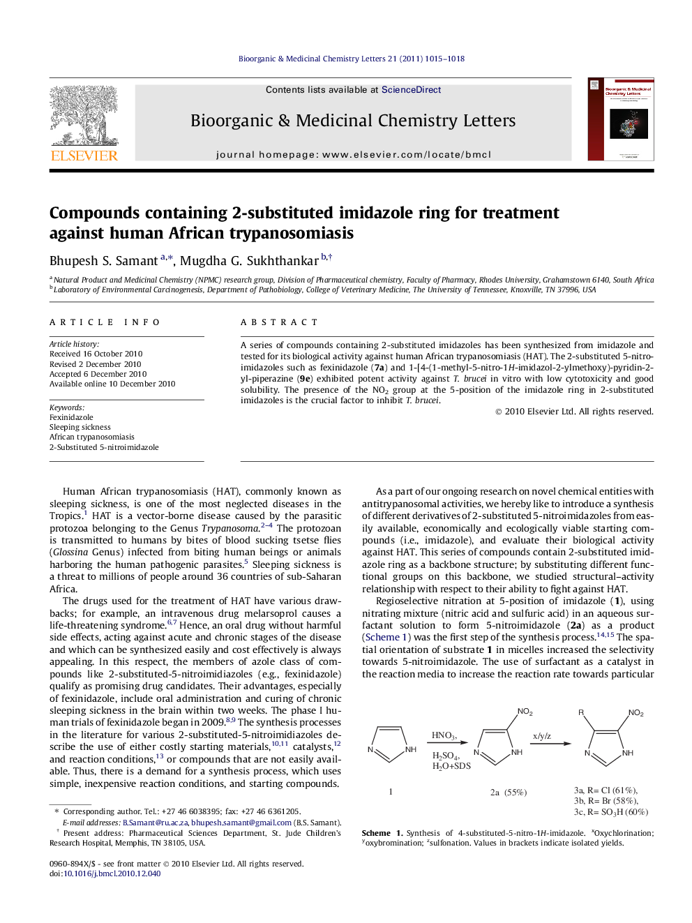 Compounds containing 2-substituted imidazole ring for treatment against human African trypanosomiasis