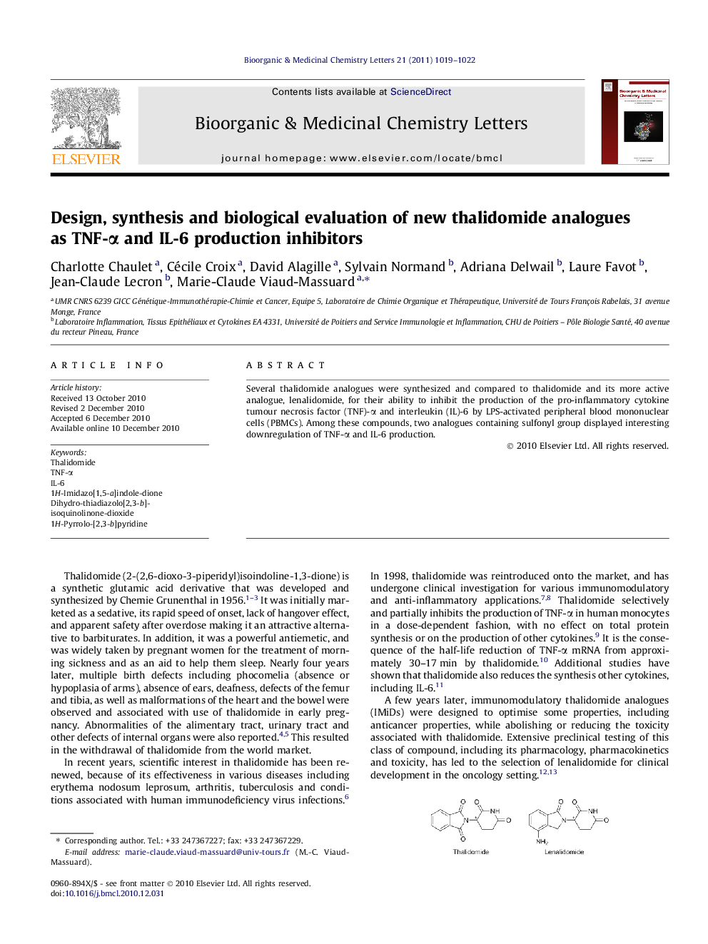 Design, synthesis and biological evaluation of new thalidomide analogues as TNF-α and IL-6 production inhibitors