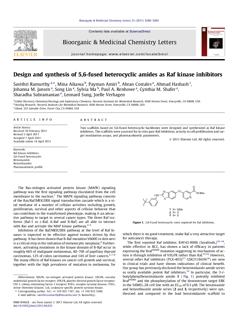 Design and synthesis of 5,6-fused heterocyclic amides as Raf kinase inhibitors