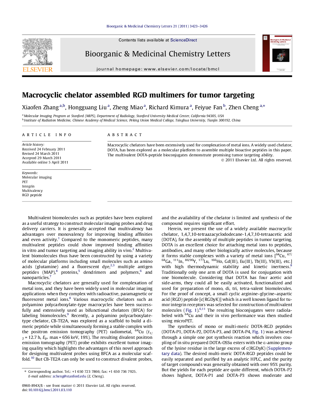 Macrocyclic chelator assembled RGD multimers for tumor targeting