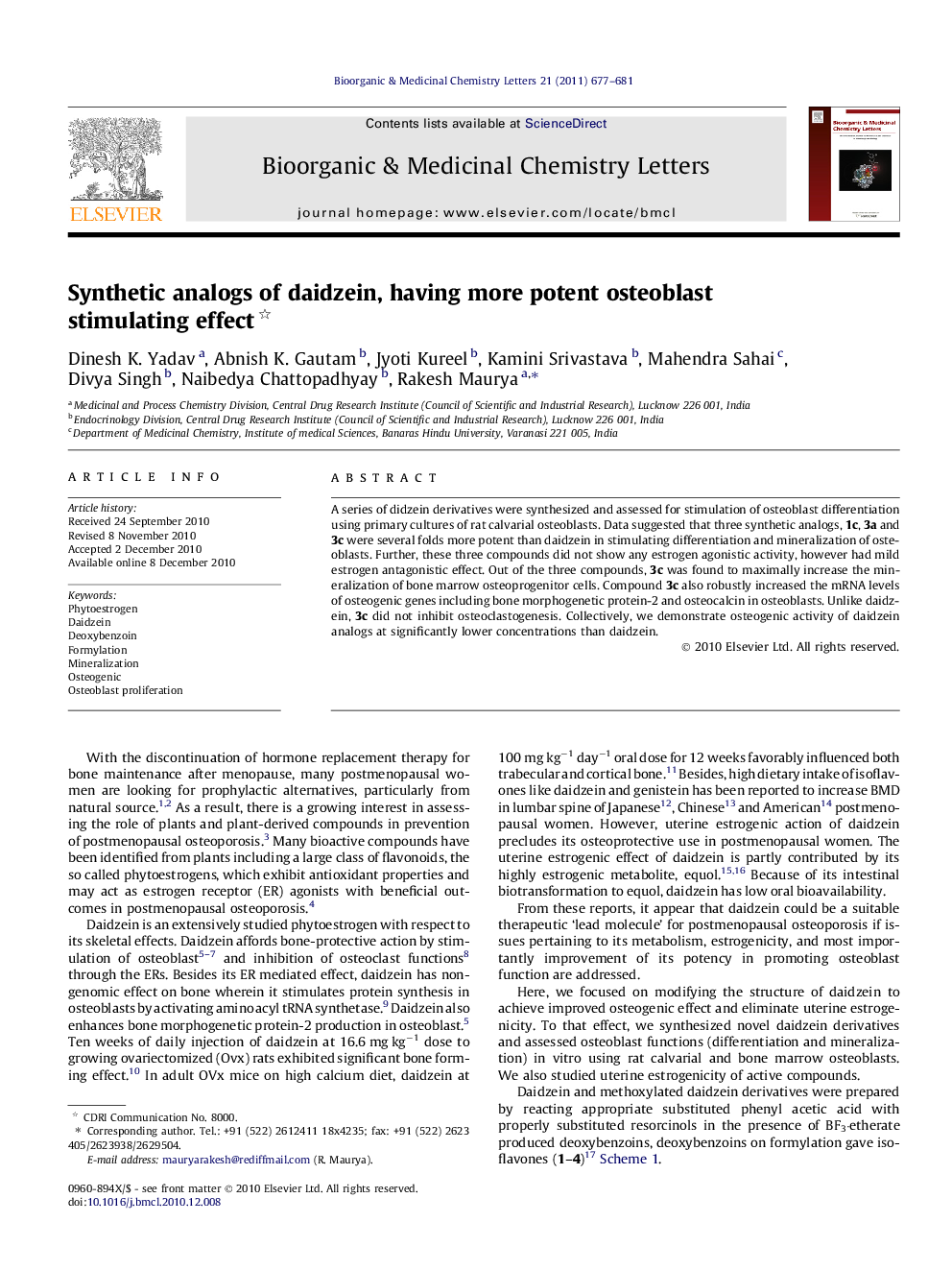 Synthetic analogs of daidzein, having more potent osteoblast stimulating effect 