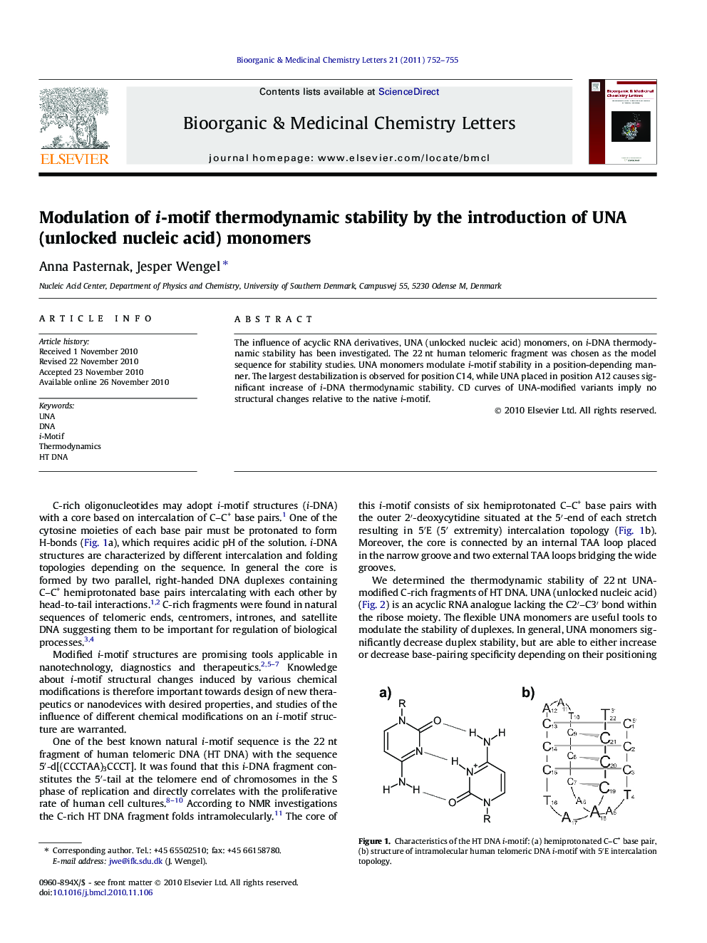 Modulation of i-motif thermodynamic stability by the introduction of UNA (unlocked nucleic acid) monomers