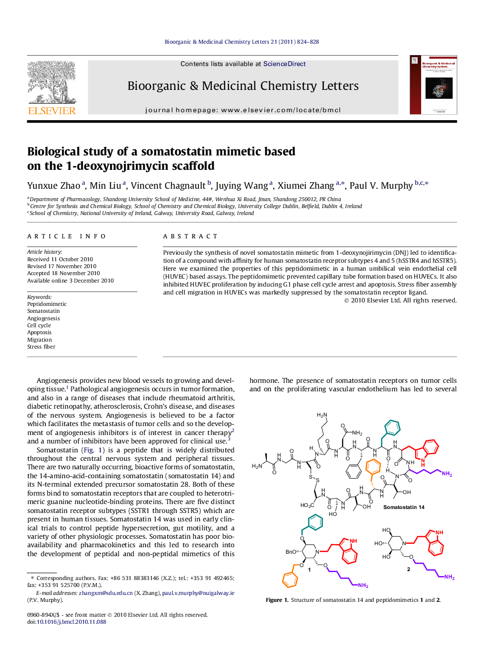 عکس صفحه اول مقاله: Biological study of a somatostatin mimetic based on the 1-deoxynojrimycin scaffold Biological study of a somatostatin mimetic based on the 1-deoxynojrimycin scaffold