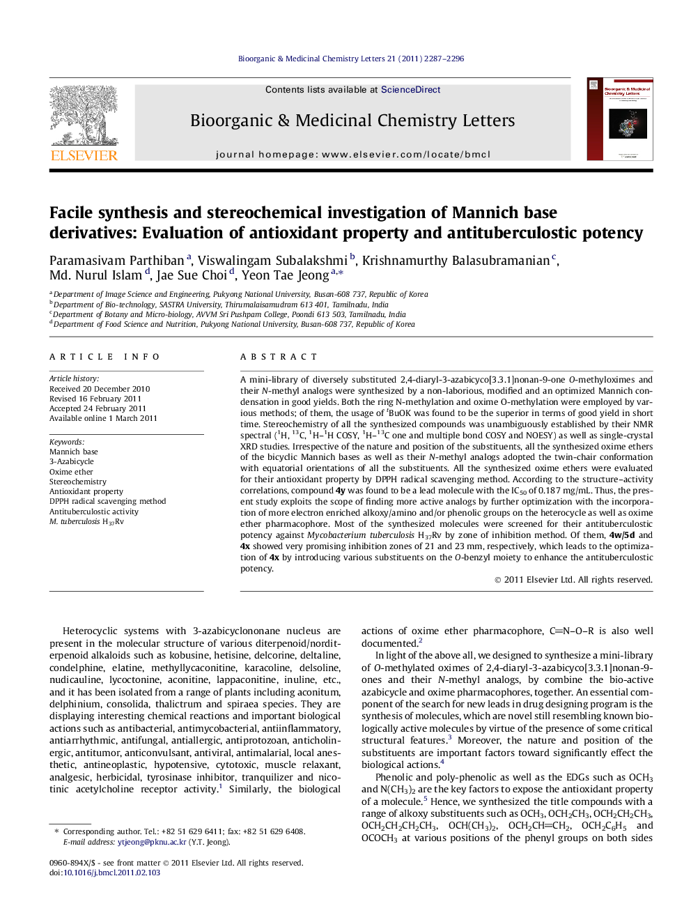 Facile synthesis and stereochemical investigation of Mannich base derivatives: Evaluation of antioxidant property and antituberculostic potency