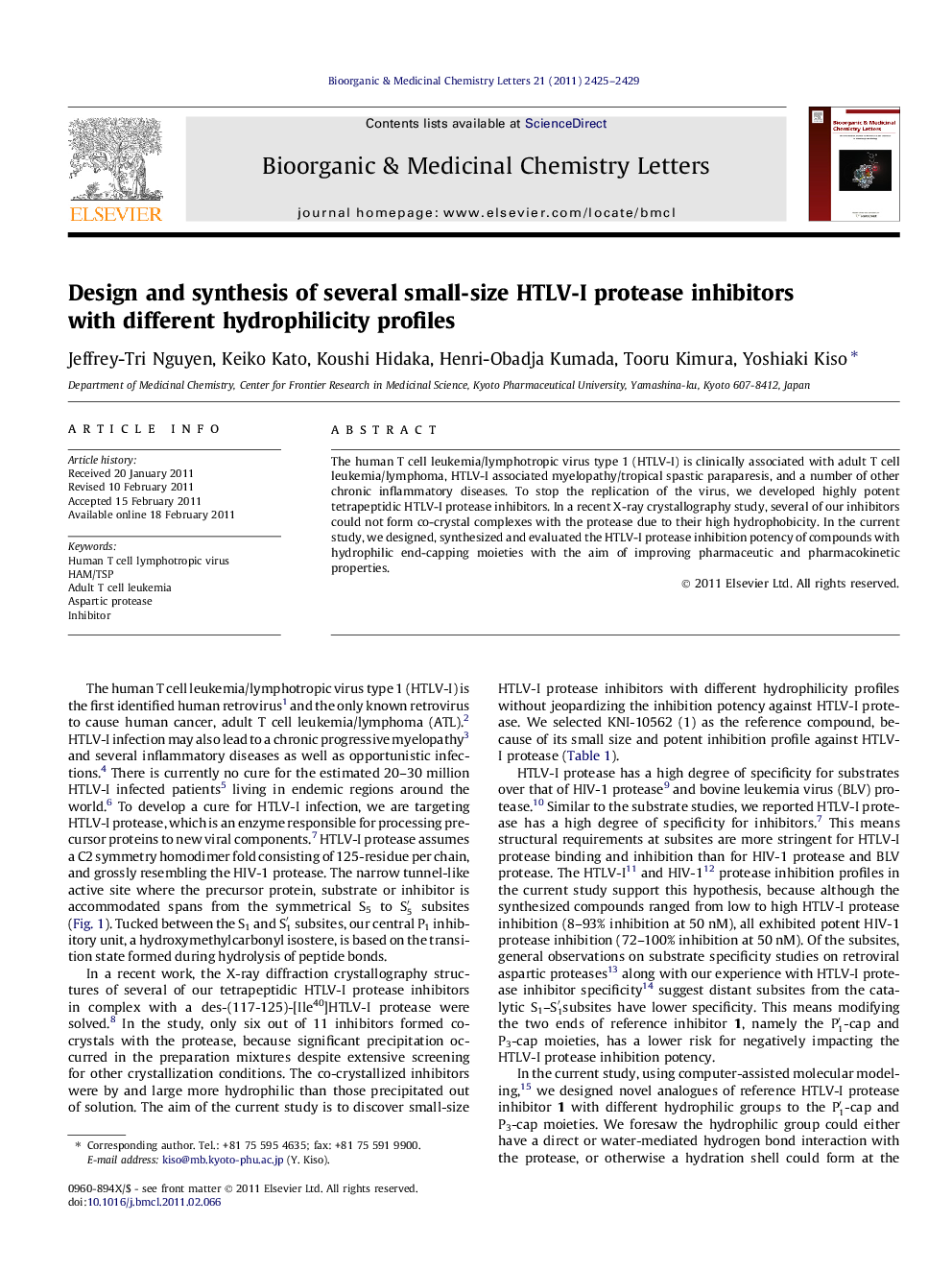 Design and synthesis of several small-size HTLV-I protease inhibitors with different hydrophilicity profiles