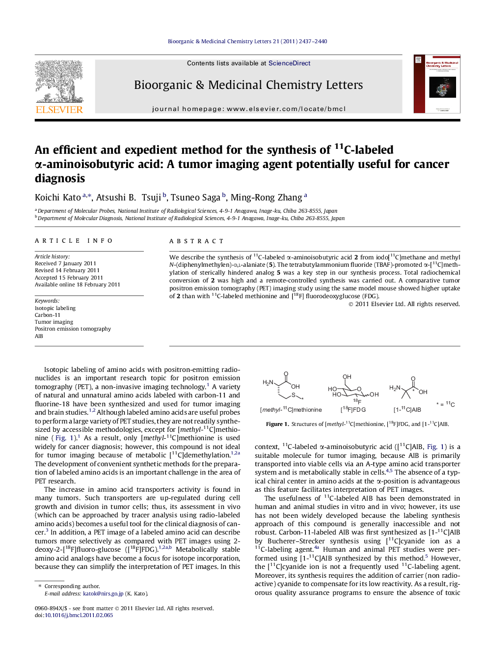 An efficient and expedient method for the synthesis of 11C-labeled α-aminoisobutyric acid: A tumor imaging agent potentially useful for cancer diagnosis