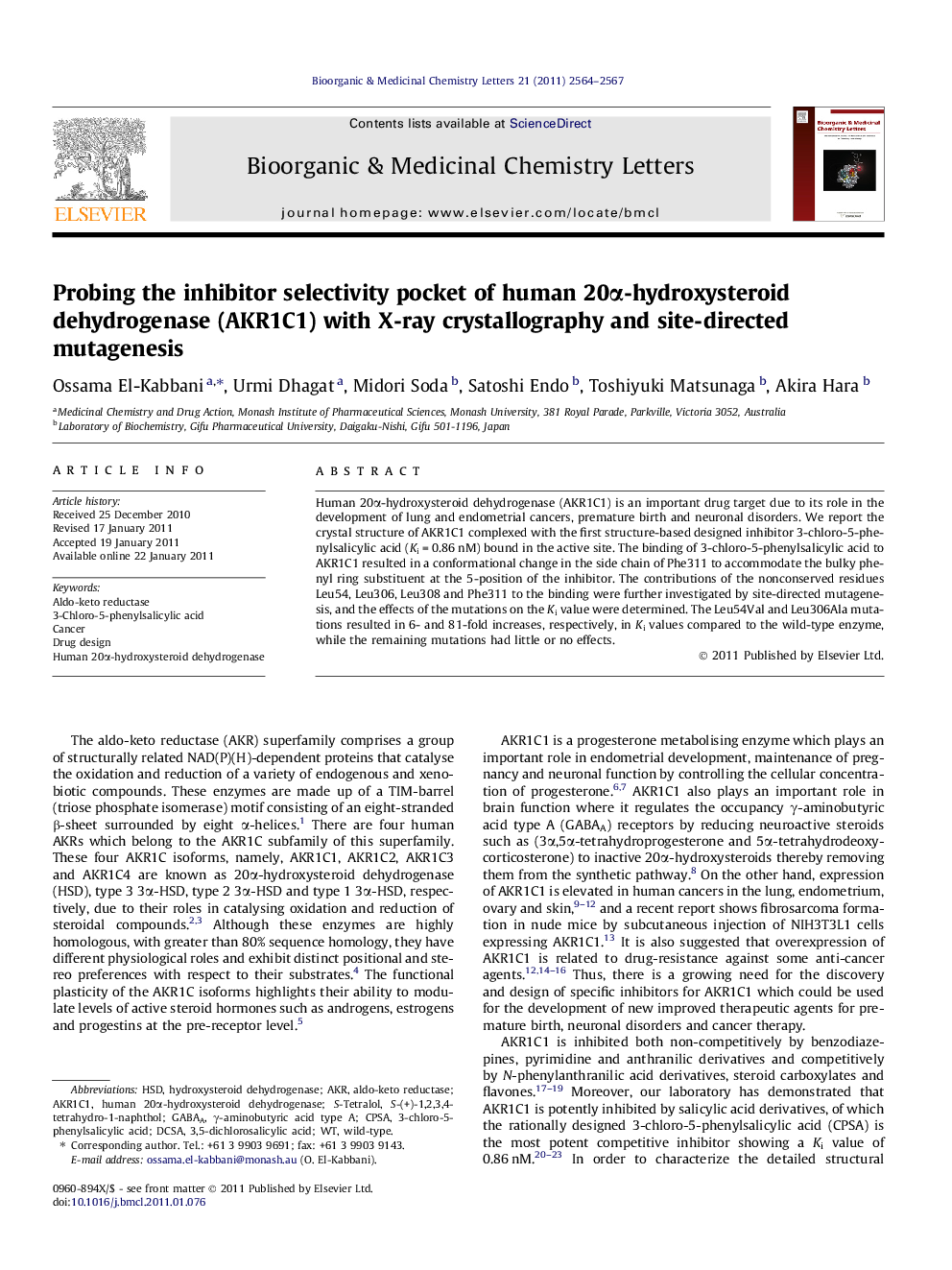 Probing the inhibitor selectivity pocket of human 20α-hydroxysteroid dehydrogenase (AKR1C1) with X-ray crystallography and site-directed mutagenesis