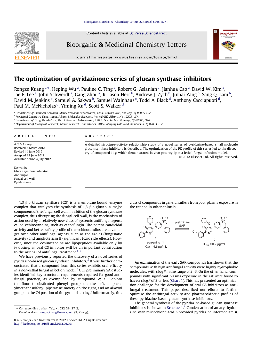 The optimization of pyridazinone series of glucan synthase inhibitors