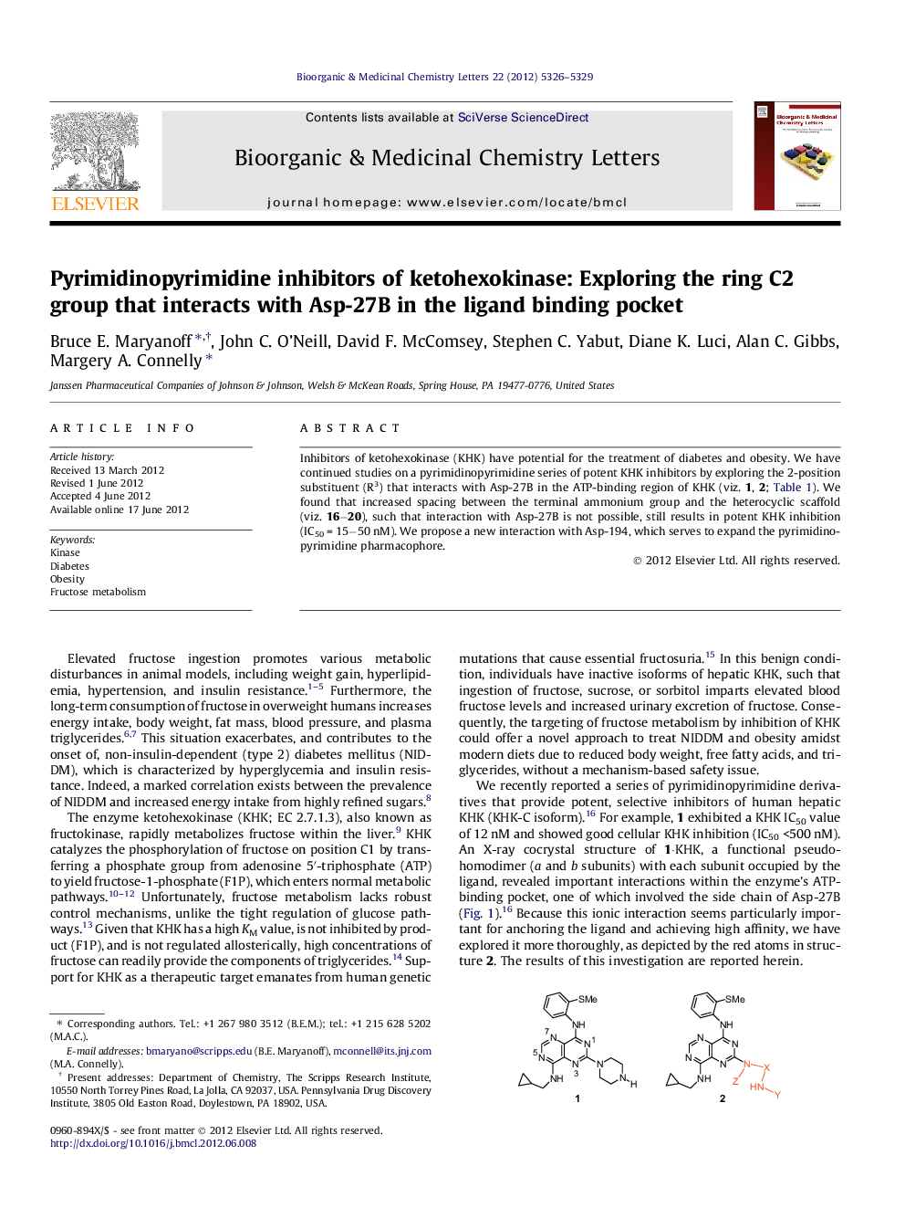 Pyrimidinopyrimidine inhibitors of ketohexokinase: Exploring the ring C2 group that interacts with Asp-27B in the ligand binding pocket