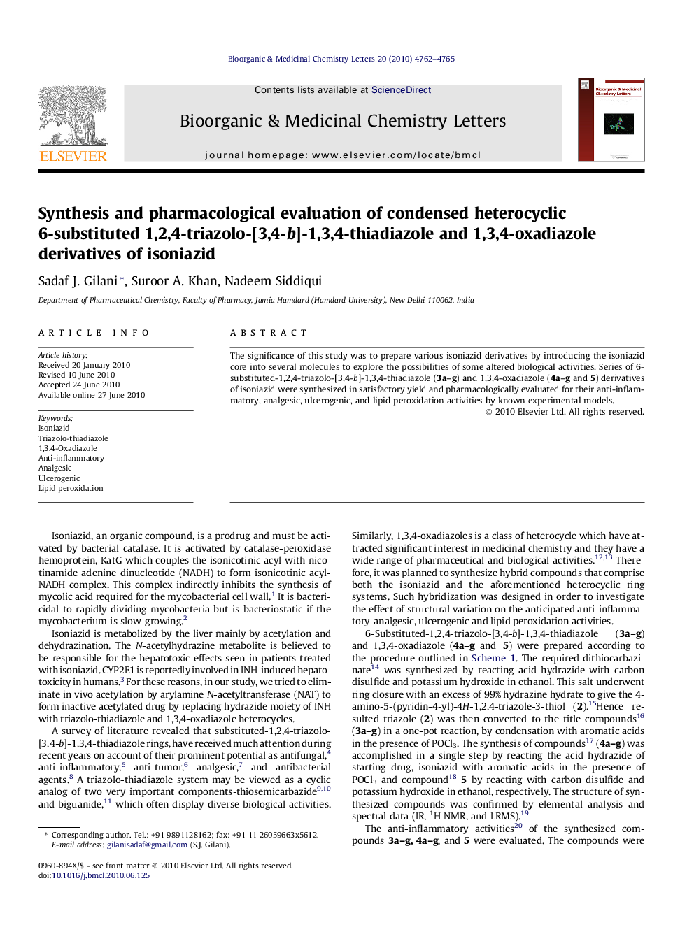 Synthesis and pharmacological evaluation of condensed heterocyclic 6-substituted 1,2,4-triazolo-[3,4-b]-1,3,4-thiadiazole and 1,3,4-oxadiazole derivatives of isoniazid