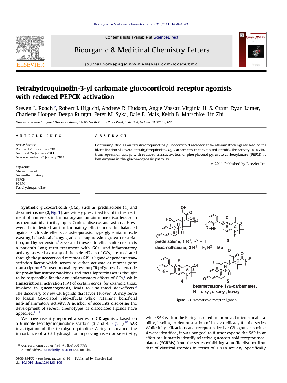 Tetrahydroquinolin-3-yl carbamate glucocorticoid receptor agonists with reduced PEPCK activation