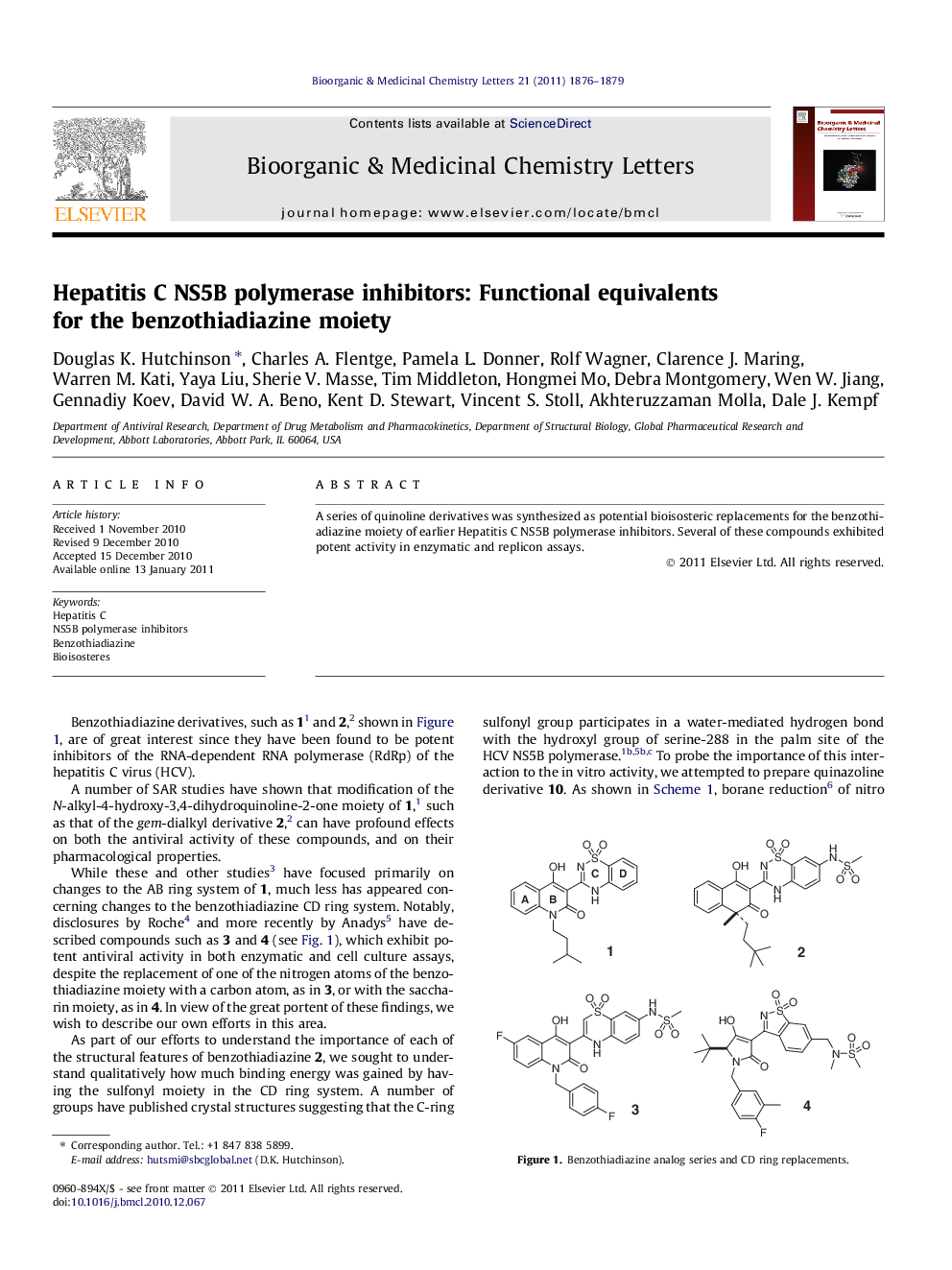 Hepatitis C NS5B polymerase inhibitors: Functional equivalents for the benzothiadiazine moiety