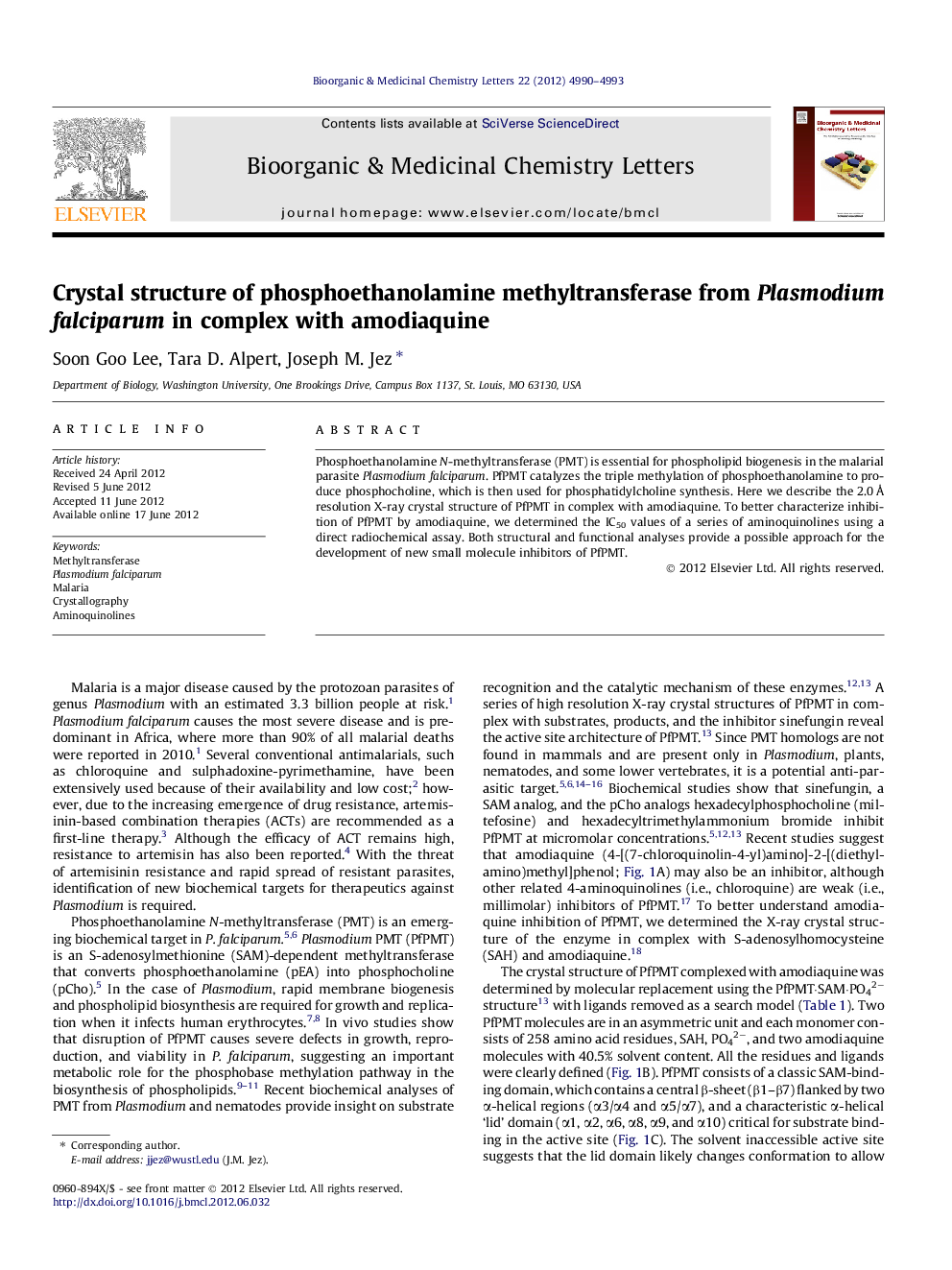 Crystal structure of phosphoethanolamine methyltransferase from Plasmodium falciparum in complex with amodiaquine