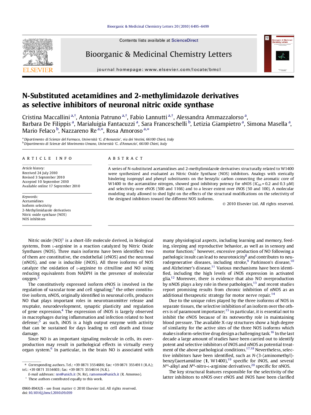 N-Substituted acetamidines and 2-methylimidazole derivatives as selective inhibitors of neuronal nitric oxide synthase