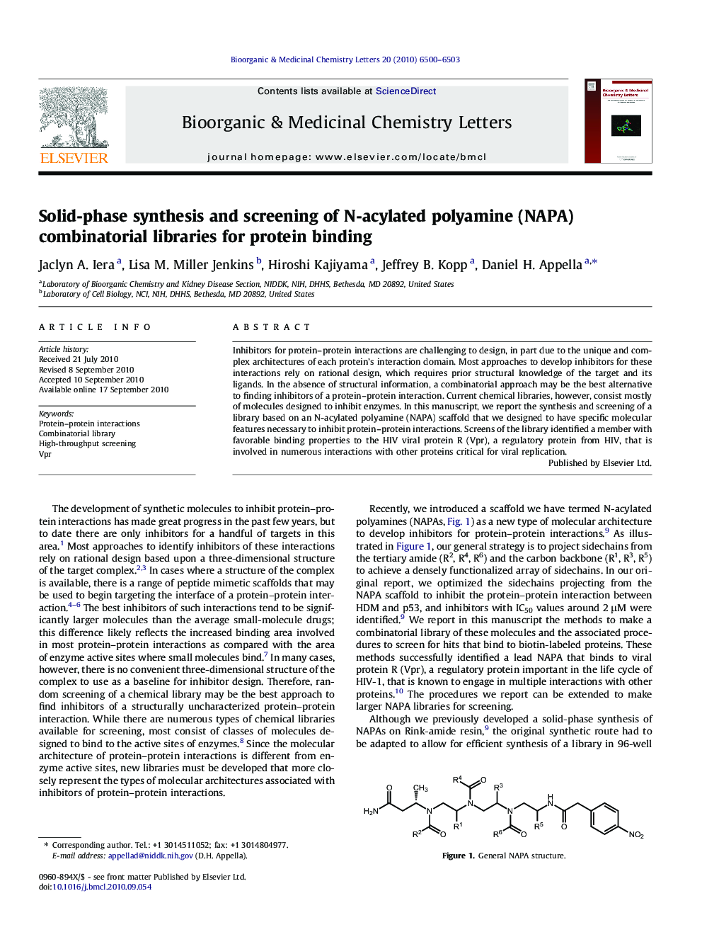 Solid-phase synthesis and screening of N-acylated polyamine (NAPA) combinatorial libraries for protein binding