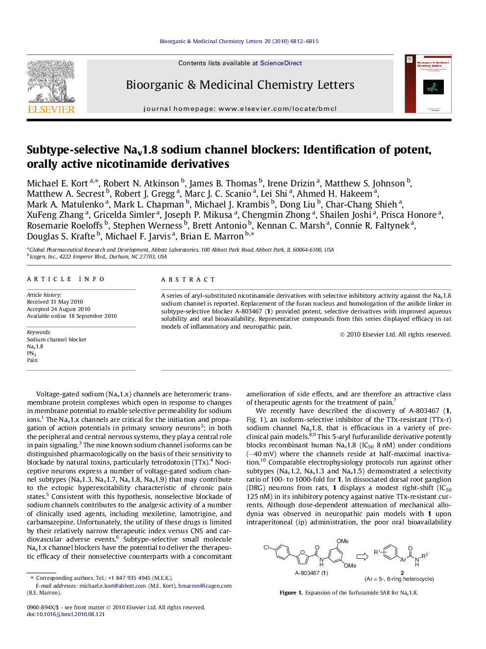 Subtype-selective Nav1.8 sodium channel blockers: Identification of potent, orally active nicotinamide derivatives