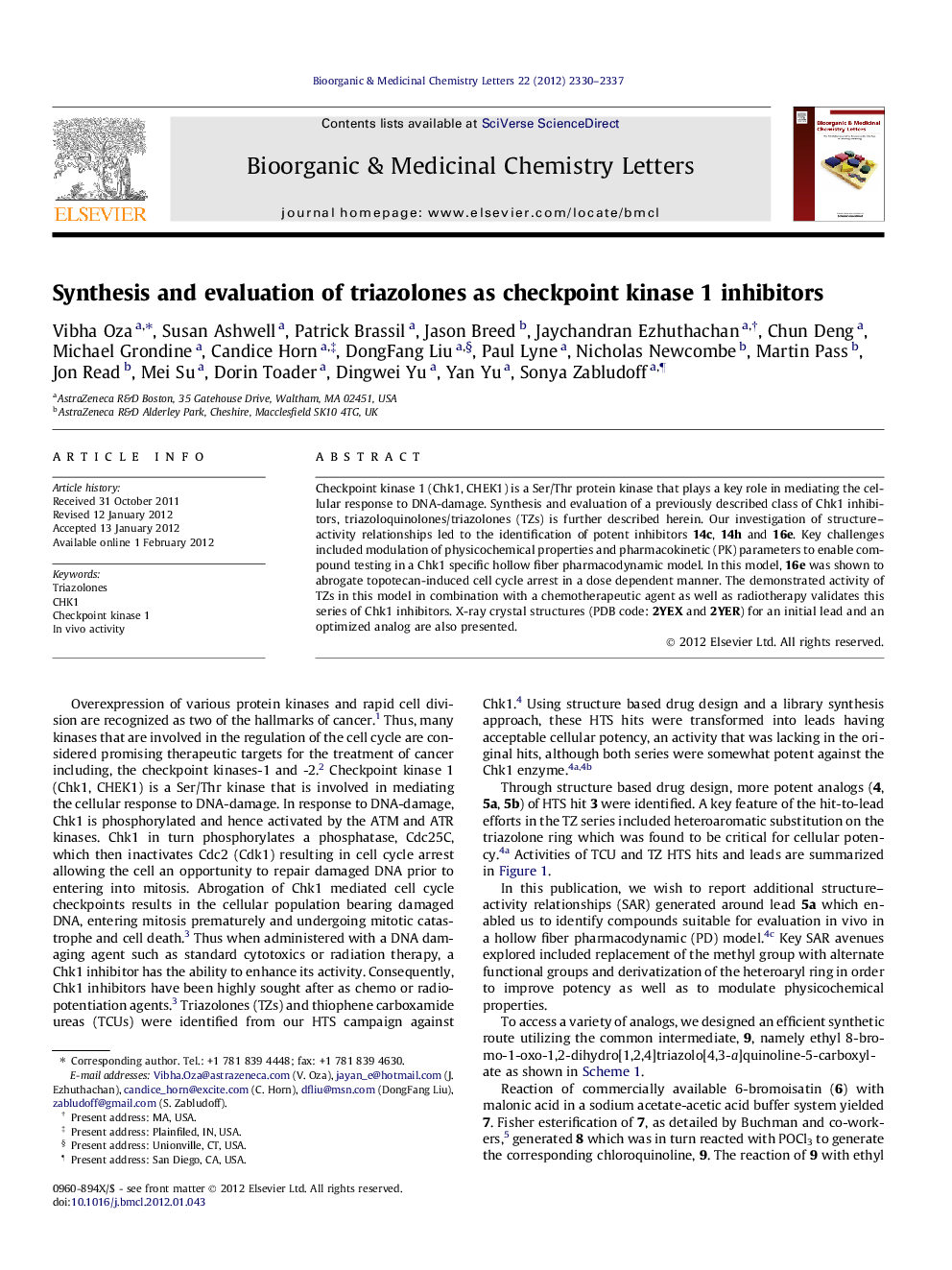 Synthesis and evaluation of triazolones as checkpoint kinase 1 inhibitors