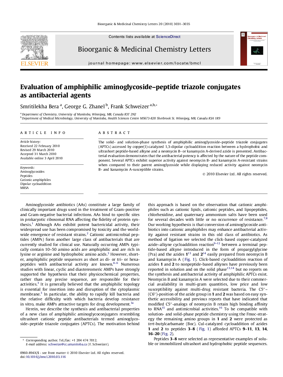 Evaluation of amphiphilic aminoglycoside–peptide triazole conjugates as antibacterial agents