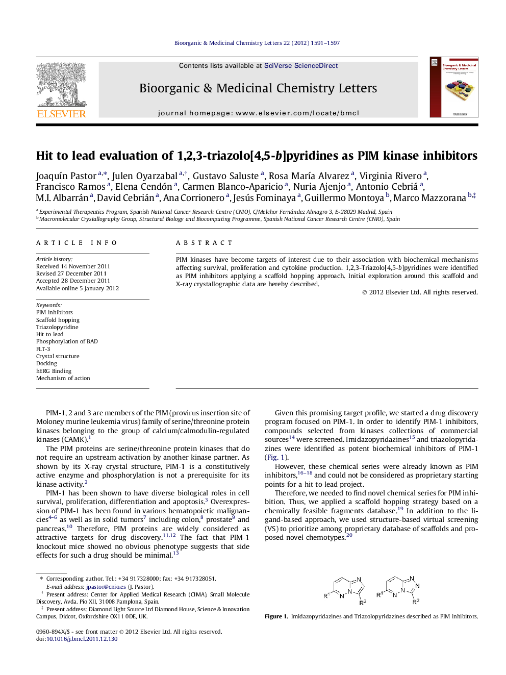 Hit to lead evaluation of 1,2,3-triazolo[4,5-b]pyridines as PIM kinase inhibitors