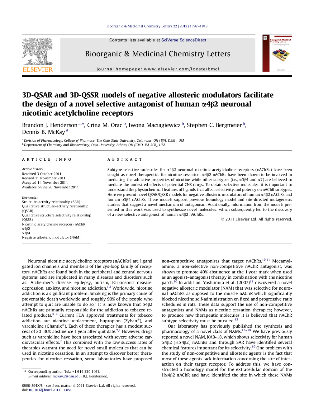 3D-QSAR and 3D-QSSR models of negative allosteric modulators facilitate the design of a novel selective antagonist of human α4β2 neuronal nicotinic acetylcholine receptors