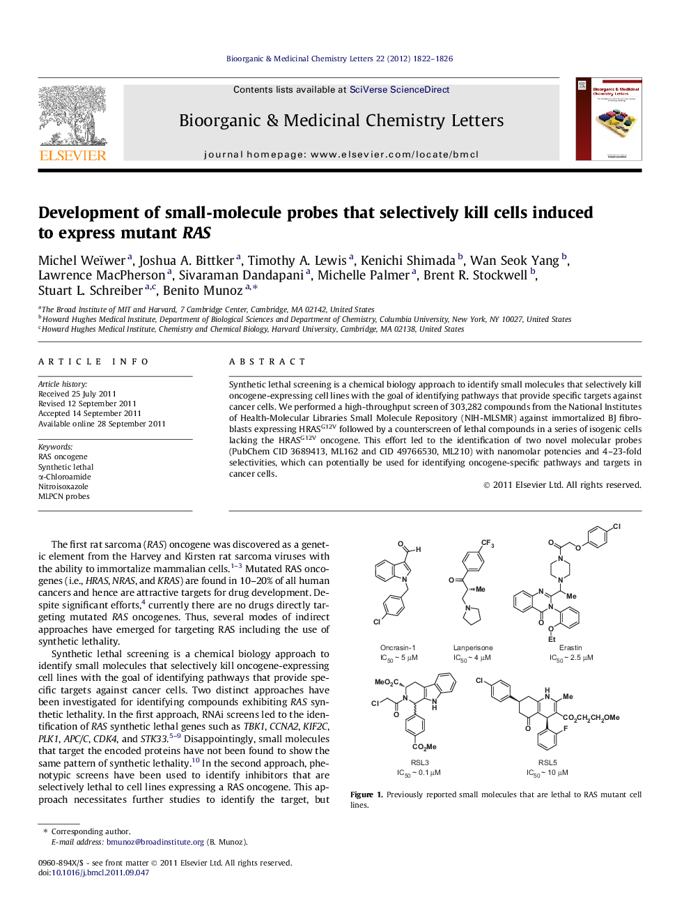 Development of small-molecule probes that selectively kill cells induced to express mutant RAS