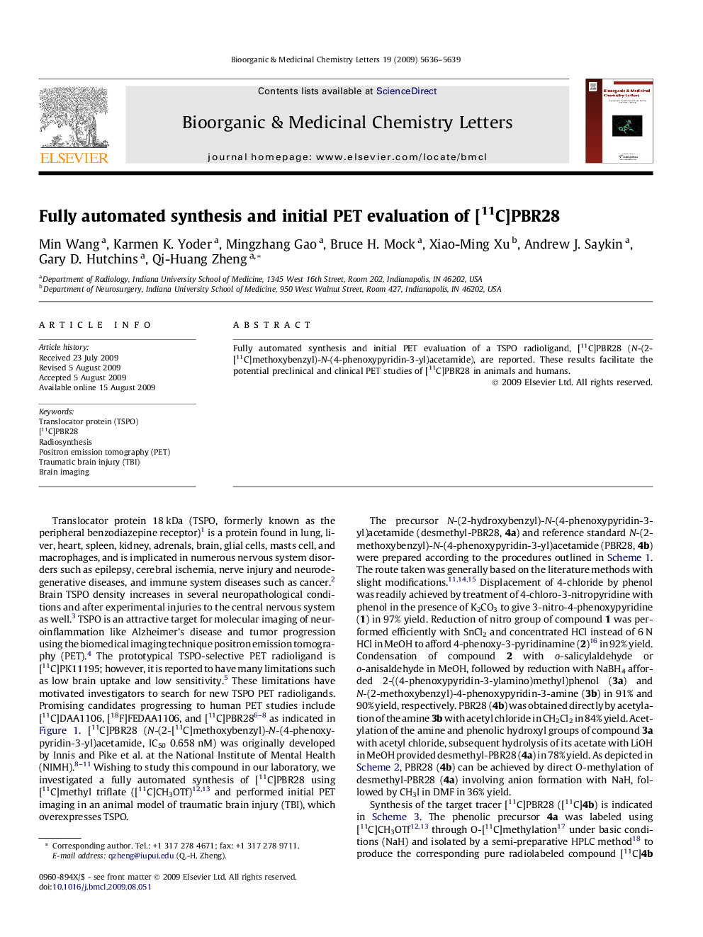 Fully automated synthesis and initial PET evaluation of [11C]PBR28