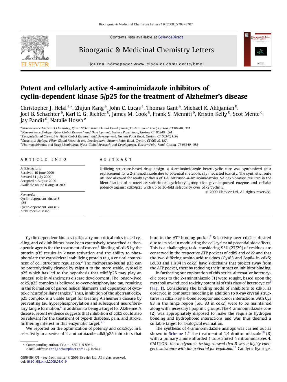 Potent and cellularly active 4-aminoimidazole inhibitors of cyclin-dependent kinase 5/p25 for the treatment of Alzheimer’s disease