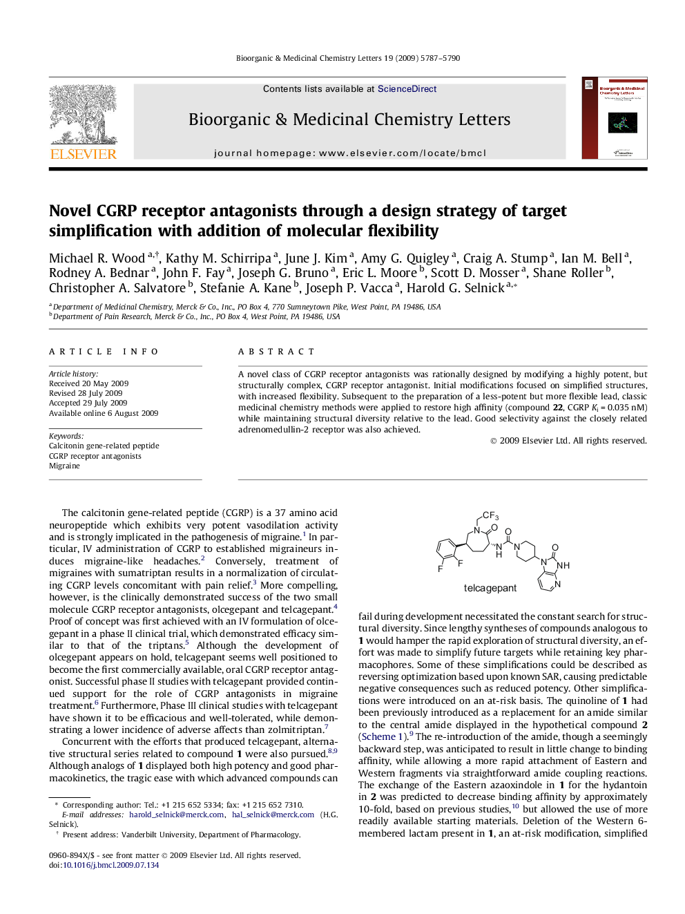 Novel CGRP receptor antagonists through a design strategy of target simplification with addition of molecular flexibility