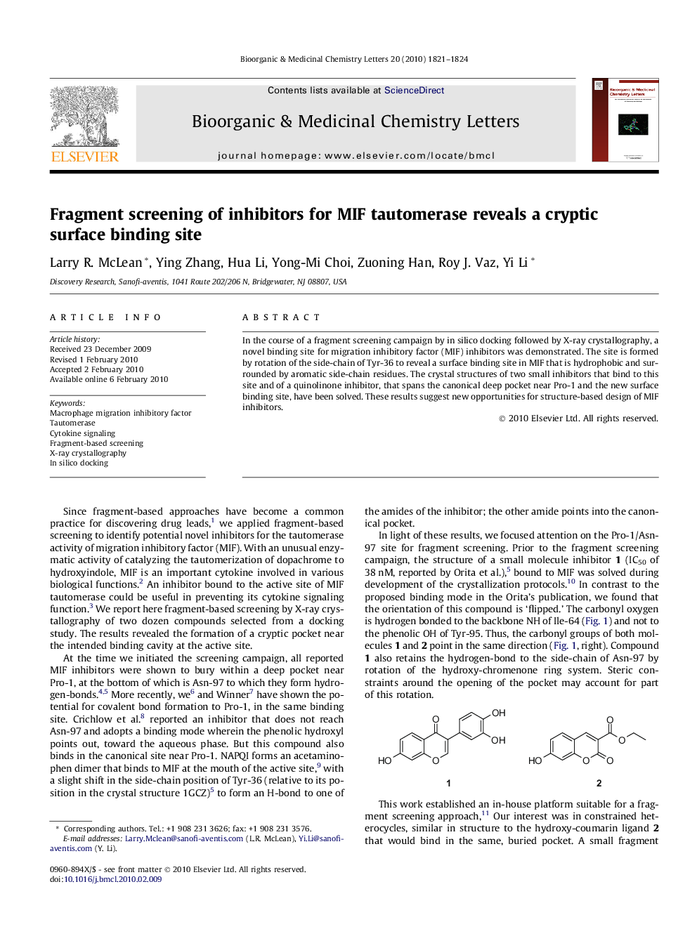 Fragment screening of inhibitors for MIF tautomerase reveals a cryptic surface binding site