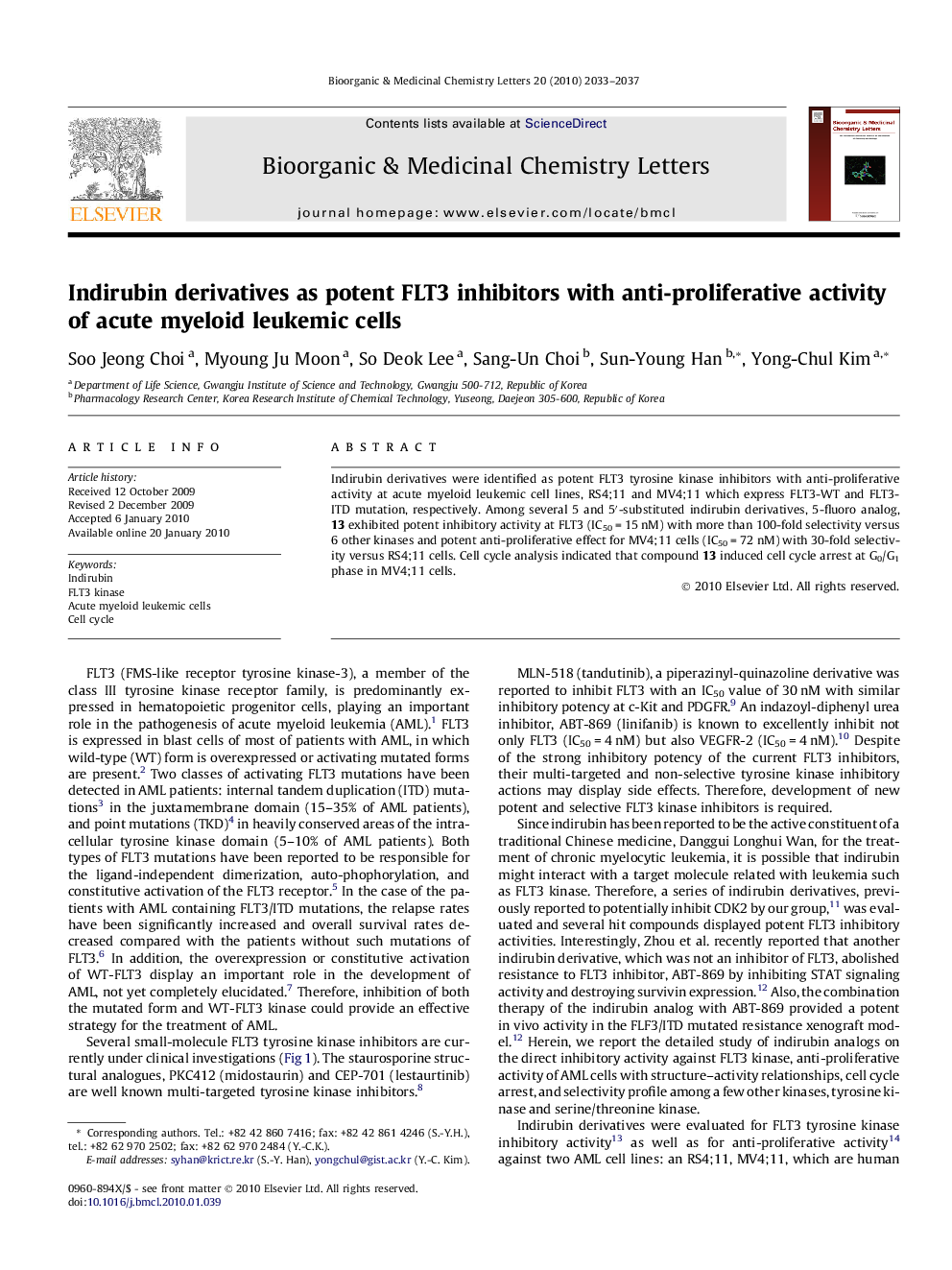 Indirubin derivatives as potent FLT3 inhibitors with anti-proliferative activity of acute myeloid leukemic cells