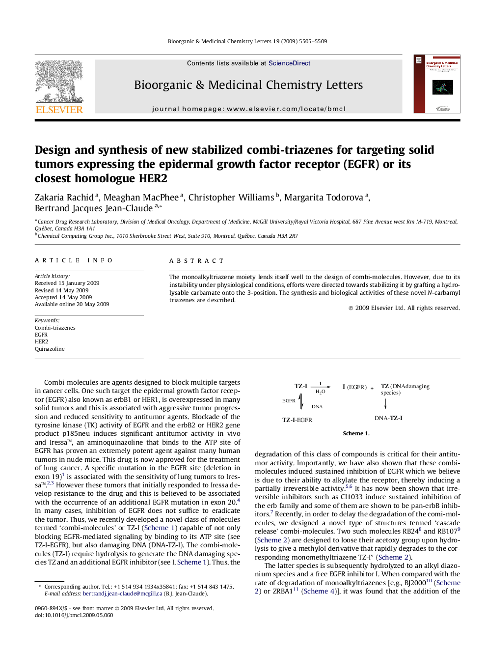 Design and synthesis of new stabilized combi-triazenes for targeting solid tumors expressing the epidermal growth factor receptor (EGFR) or its closest homologue HER2