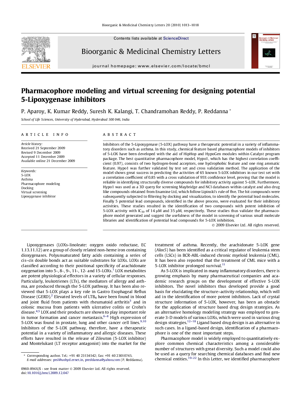 Pharmacophore modeling and virtual screening for designing potential 5-Lipoxygenase inhibitors