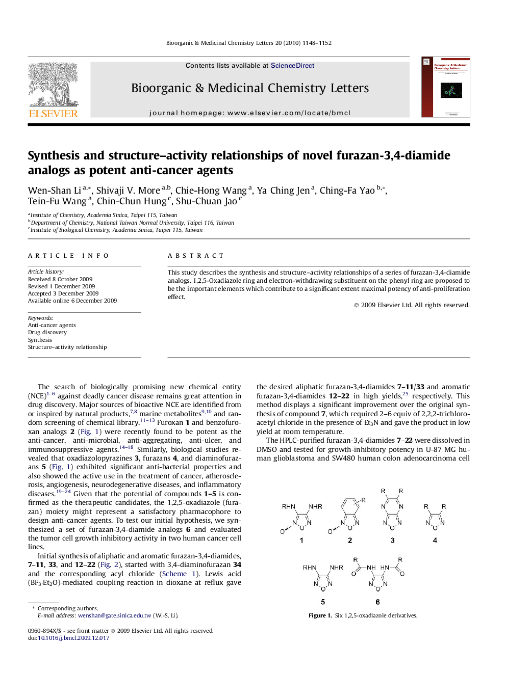Synthesis and structure–activity relationships of novel furazan-3,4-diamide analogs as potent anti-cancer agents