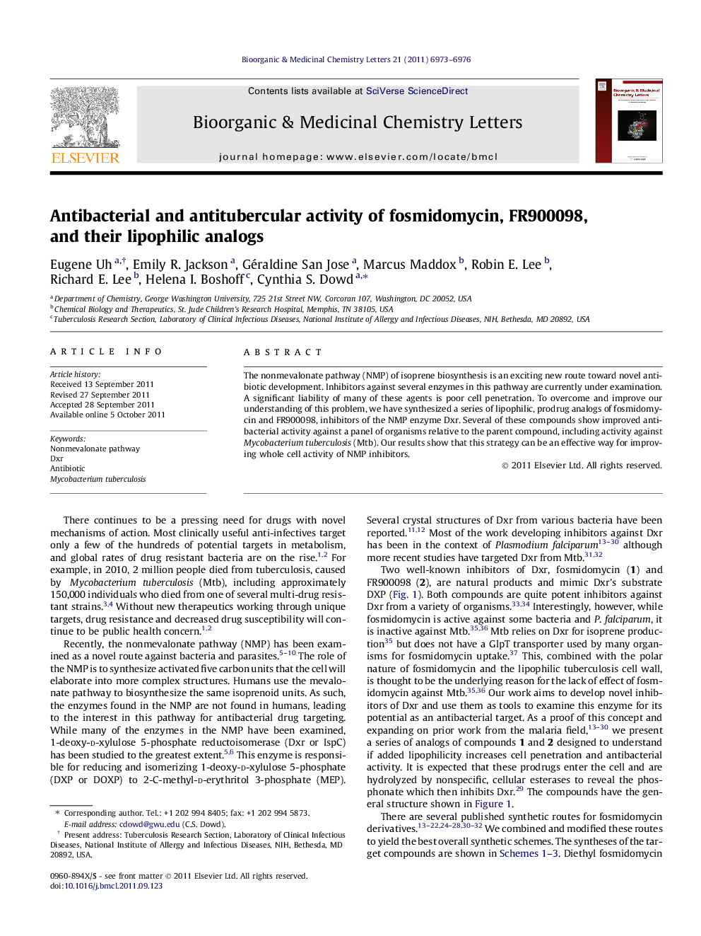 Antibacterial and antitubercular activity of fosmidomycin, FR900098, and their lipophilic analogs