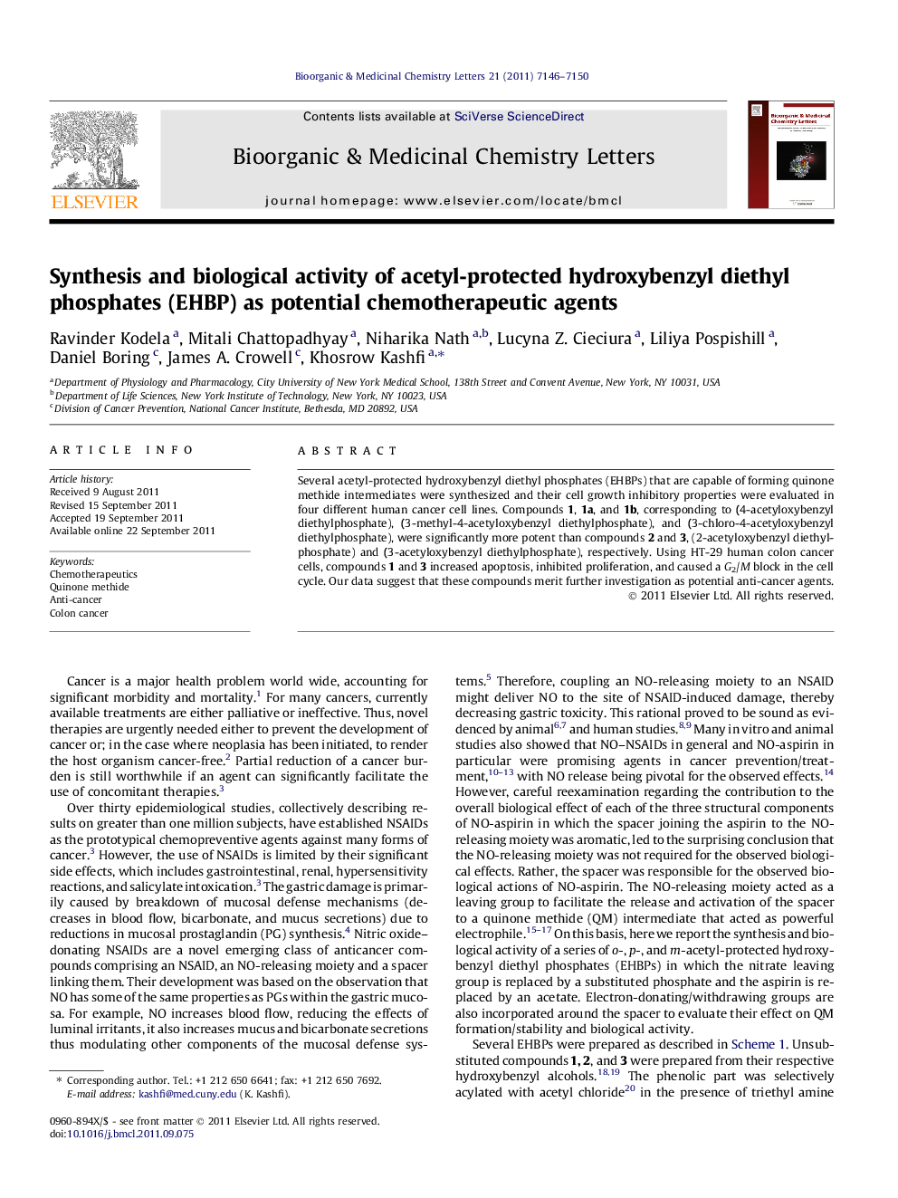 Synthesis and biological activity of acetyl-protected hydroxybenzyl diethyl phosphates (EHBP) as potential chemotherapeutic agents