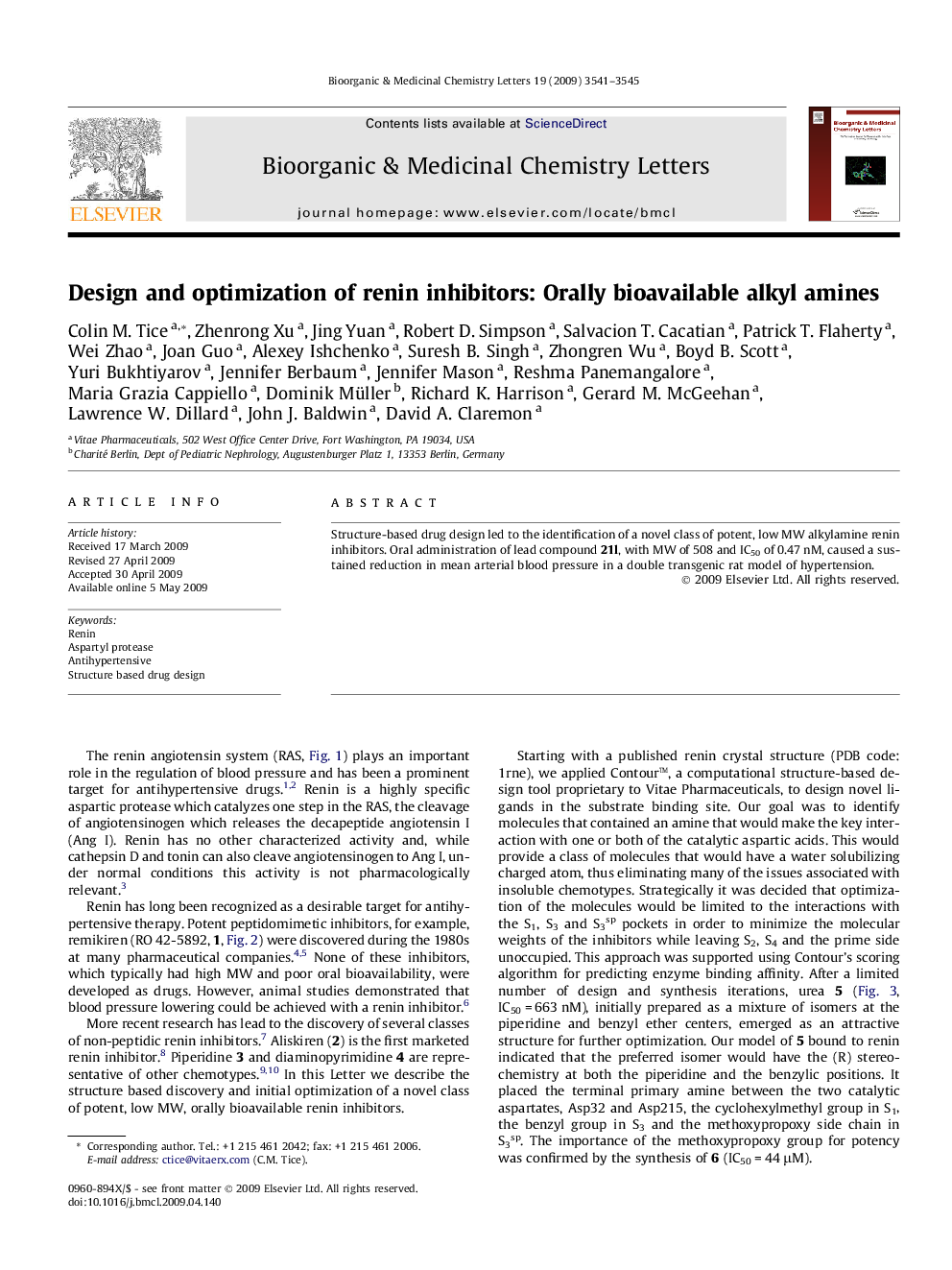 Design and optimization of renin inhibitors: Orally bioavailable alkyl amines