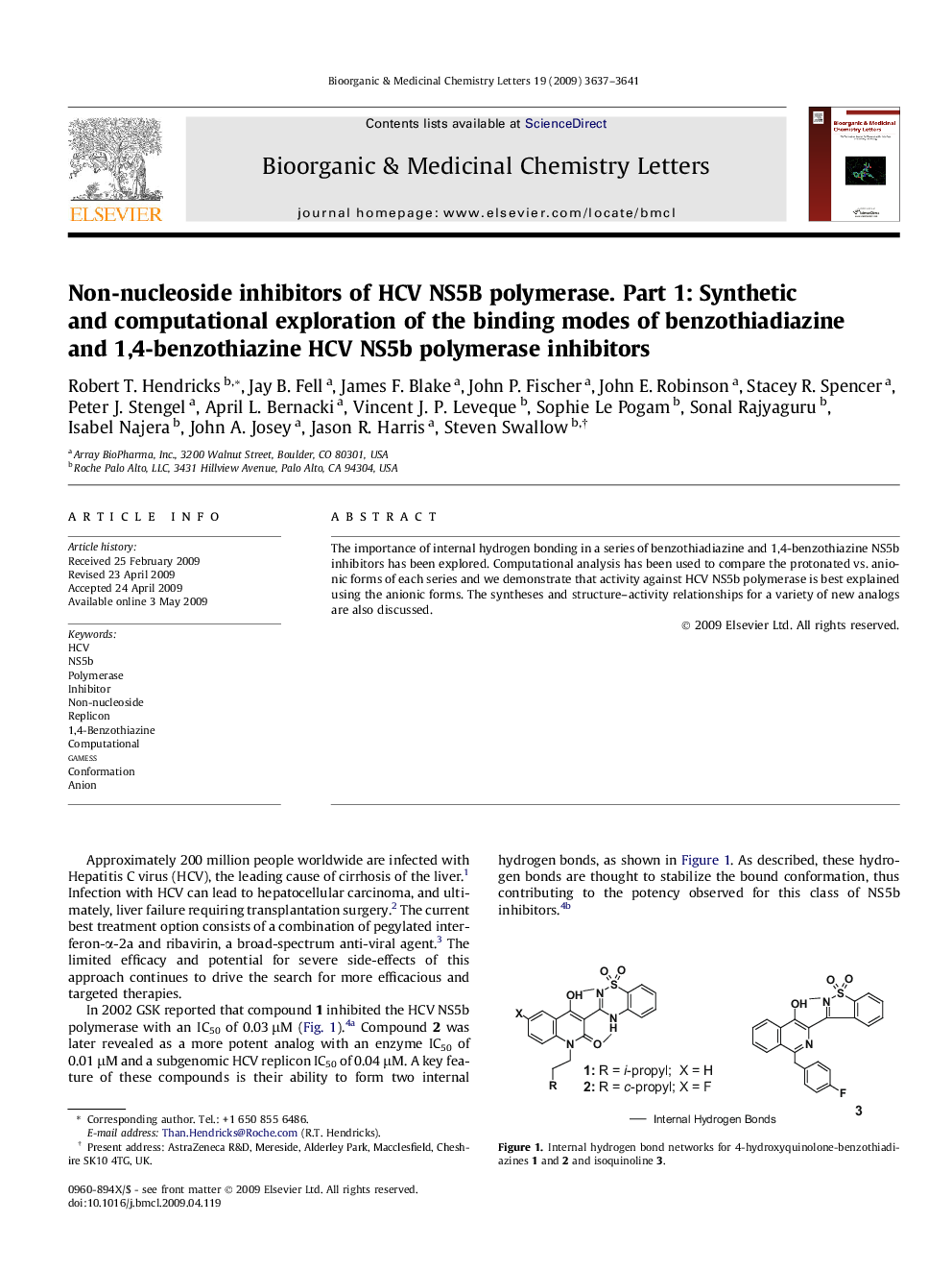 Non-nucleoside inhibitors of HCV NS5B polymerase. Part 1: Synthetic and computational exploration of the binding modes of benzothiadiazine and 1,4-benzothiazine HCV NS5b polymerase inhibitors