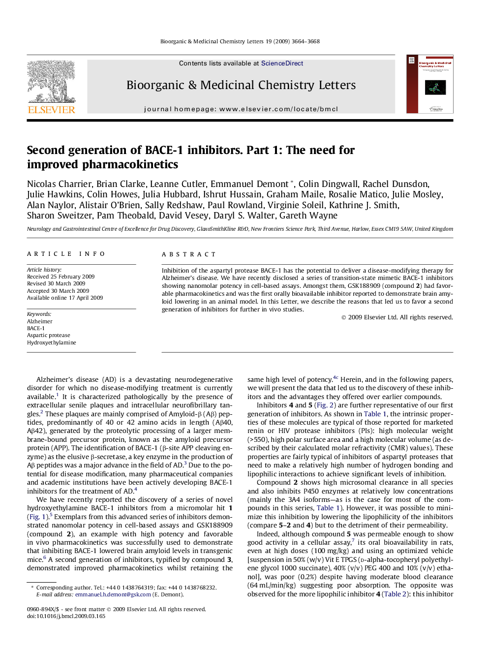 Second generation of BACE-1 inhibitors. Part 1: The need for improved pharmacokinetics