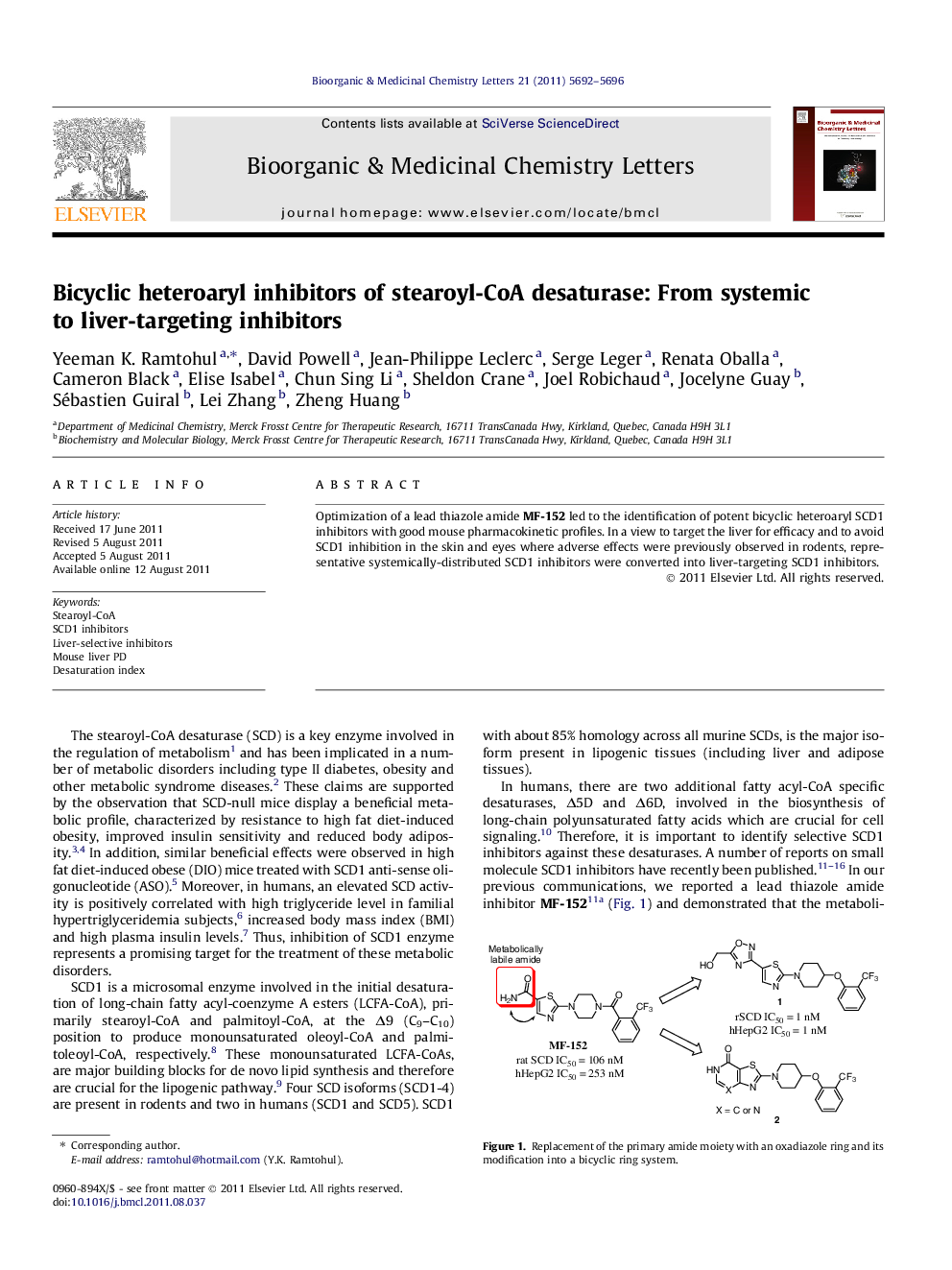 Bicyclic heteroaryl inhibitors of stearoyl-CoA desaturase: From systemic to liver-targeting inhibitors