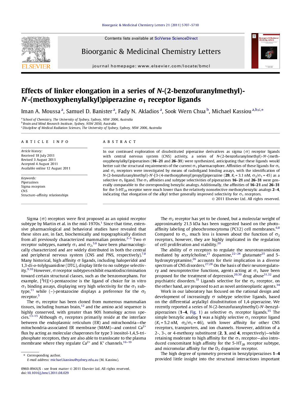 Effects of linker elongation in a series of N-(2-benzofuranylmethyl)-N′-(methoxyphenylalkyl)piperazine σ1 receptor ligands